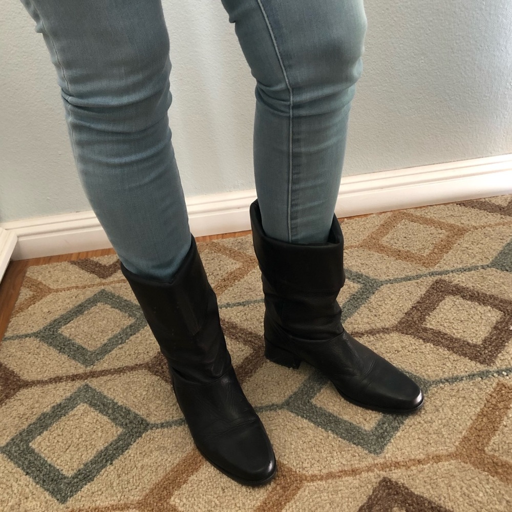 Black leather slouch boots sz 9.5
